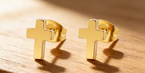 ONLYJUMP 925 Sterling Silver Cross Stud Earrings For Women Fashion Earrings Cross Earrings Small 14k Gold Plated Cross Earrings Studs Jewelry Gifts - color: Gold