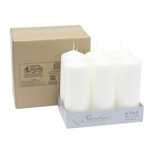 Stonebriar Unscented White Tall Pillar Candles, 80 Hour Burning Candle Pillars, Perfect for Decor, Weddings, Emergencies 3" X 8", 6 count - size: 3 x 8 inches, style: Pack of 6