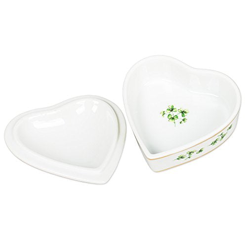 CBE First Holy Communion Irish Shamrocks Porcelain Heart Shaped Keepsake Box