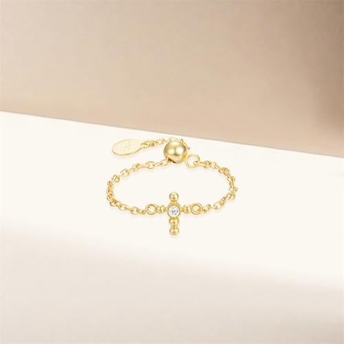 925 Sterling Silver Adjustable Link Chain Rings for Women Daughter - color: Style 8-Gold