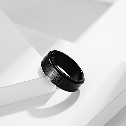 Lords Prayer Cross Spinner Rings Men's Womens Stainless Steel Religious Fidget Bands for Easter Christmas Birthday, Size 7-12 - color: black,black(new)