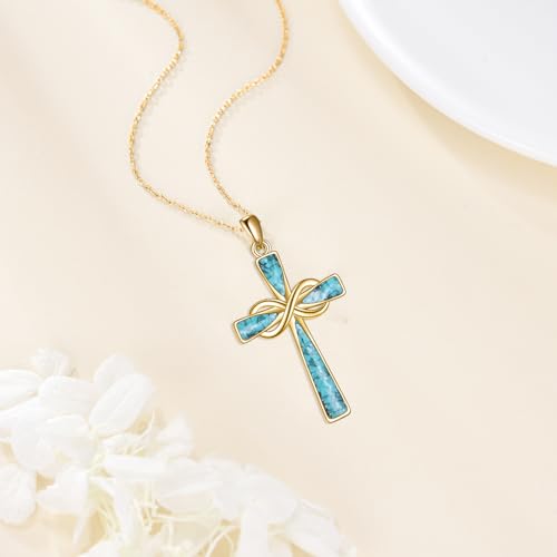 Infinity Cross Necklace S925 Sterling Silver Turquoise/Wooden/Opal/Abalone Cross Pendant Necklaces Christian Jewelry Gifts For Women - style: 18k Gold Plated Turquoise Cross