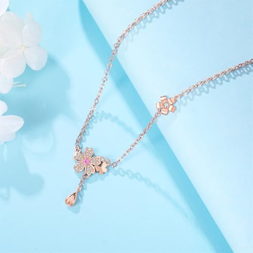 925 Sterling Silver Fashion Pendant Necklace for Women,Fashion Jewelry, 18K Gold Plated, Advanced Retro Series Link Chains ,Basic Multifunctional Accessories Suitable for Multiple Occasions and Daily Wear - color: Cherry Blossom Butterfly