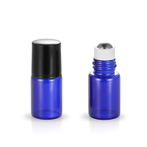 20 Pack Set 2ML(5/8 Dram) Mini Sample Roll Glass Bottles for Essential Oils Roller Refillable Perfume Roll Bottle (2ML Blue) - color: 2ML Blue