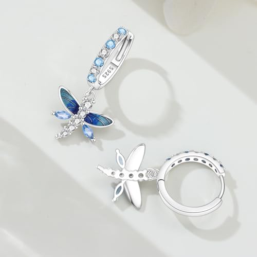925 Sterling Silver Hoop Earrings Drop Dangle Earrings for Women Hypoallergenic Earring Trendy Huggie Earring Cute Graduation Birthday Gifts Jewelry for Women - color: Colorful dragonfly earrings