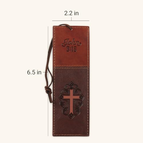 Christian Art Gifts Premium Faux Leather Scripture Bookmark: Cross Design - color: Brown - John 3:16, size: 6.5 x 2.2 x 0.1
