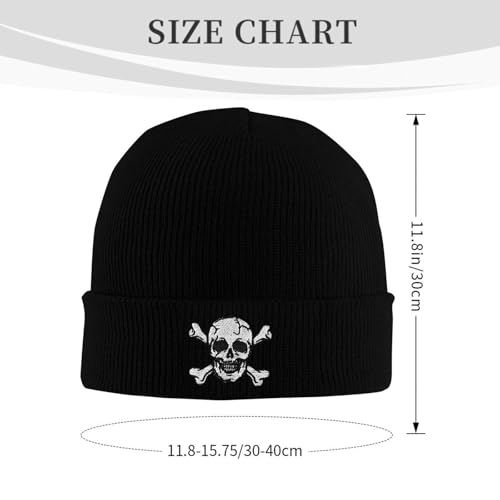 Skull and Crossbones Beanie Hats for Women Men, Funny Winter Warm Cozy Stretchy Knitted Cuffed Skeleton Cap - color: Black