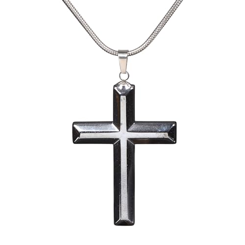Justinstones Natural Gemstone Carved Cross Reiki Chakra Pendant Necklace 22 Inch - color: 40mm Hematite