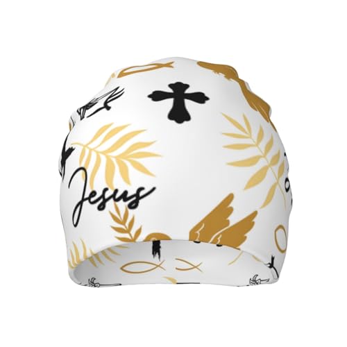Jesus Christian Cross Beanie Chemo Hat Cancer Headwear Knitted Hats Slouchy Cap for Adults Women Men - color: Jesus-v00003