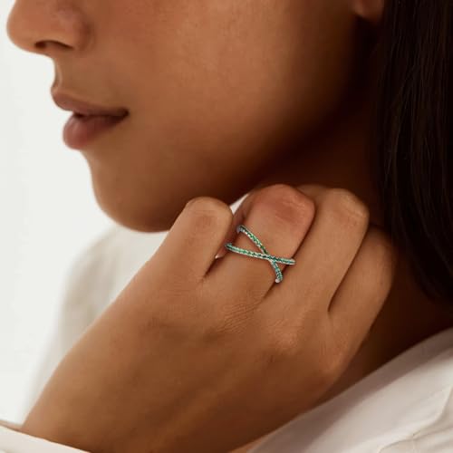 Moissanite Wedding Bands Crisss Cross/Curve/Wishbone Eternity Rings for Her - color: A. Criss Cross - Emerald