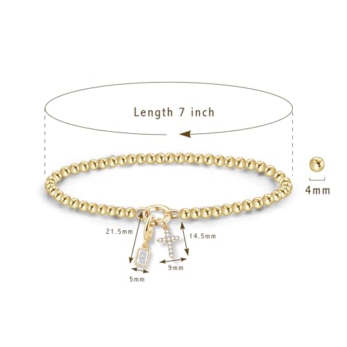 Free bird 14K Gold Plated Beaded Birthstone Charm Religious Cross Bracelet