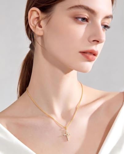 Infinity Moissanite Cross Necklace for Women|S925 18K Gold Filled - color: Gold | with card