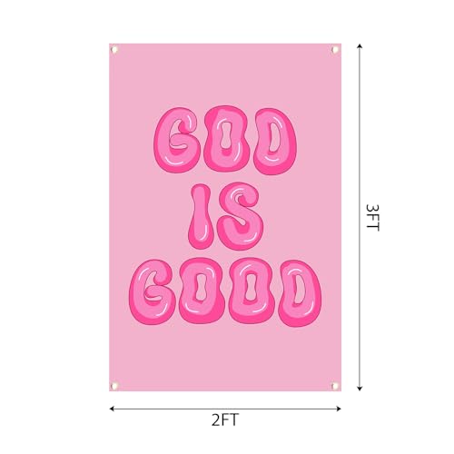 Tapestri God is Good Pink Wall Decor Flag 2x3 Feet With 4 Brass Grommets. Funny Flag for Teen Girls Room Indoor Outdoor Bedroom and College Dorm Wall Decor Banner.