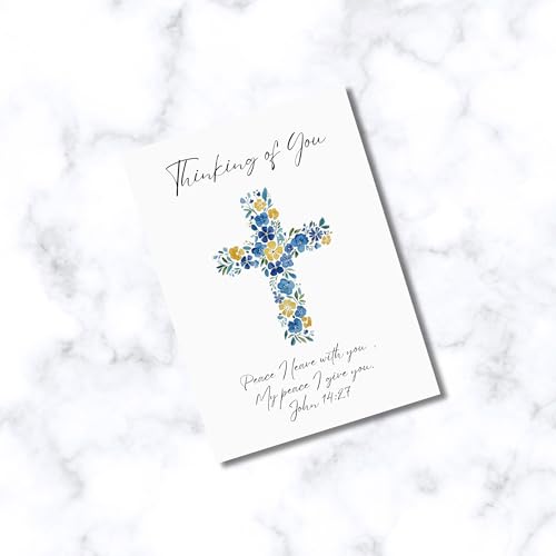 ARK & BAY Christian Sympathy Card For Men & Women of Faith | Religious Sorry For Your Loss, Thinking Of You, Sending Prayers with Cross, Bible Verse and Scripture (Thinking Of You. John 14:27 Card) - color: Thinking Of You. John 14:27 Card