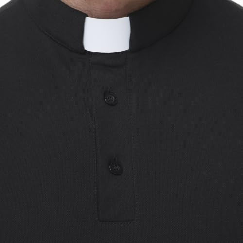 Men's Short Sleeve Clergy Polo Shirt Tab Collar Cotton Blend - color: Gray, size: XX-Large