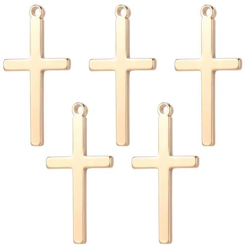 Beebeecraft 1 Box 20Pcs Cross Charms 18K Gold Plated Brass Christian Easter Crucifix Charms for Jewelry Making Bracelet Pendant Necklace DIY Crafts