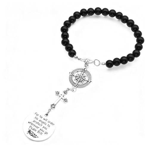 2 Pcs Cross Car Charm, Christian Mirror Hanger Car Accessories with Psalm 91:11 Bible Verse, Rearview Mirror Charm and Ornament for Religious Giving Angel Protection Design