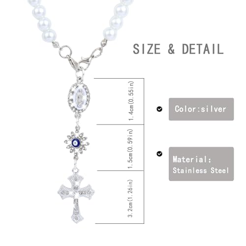 Cross Car Charm, Personalized Blessing Rear View Mirror Hanging Decors,car mirror hanging accessories for your car,Religious Gifts for Women (Silver-D) - size: Silver-D