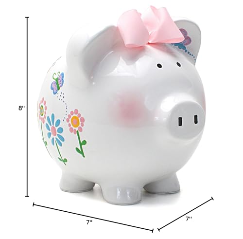 Child to Cherish Ceramic Piggy Bank for Girls, Flutter Flies - color: Flutter Flies