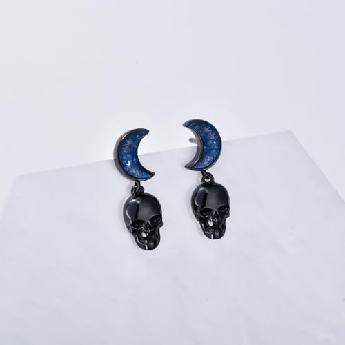Black Dangle Drop Earrings 925 Sterling Silver Turquoise Earrings Jewelry Gifts for Women Men - style: Skull-Lapis Lazuli