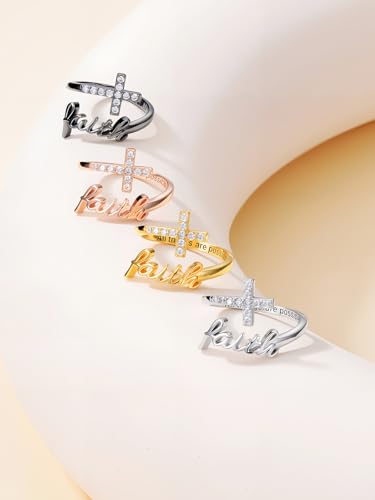 Cross Rings Faith Ring 925 Sterling Silver Adjustable Cross Wrap Ring Christian Fashion Band for Women - color: B-White Gold