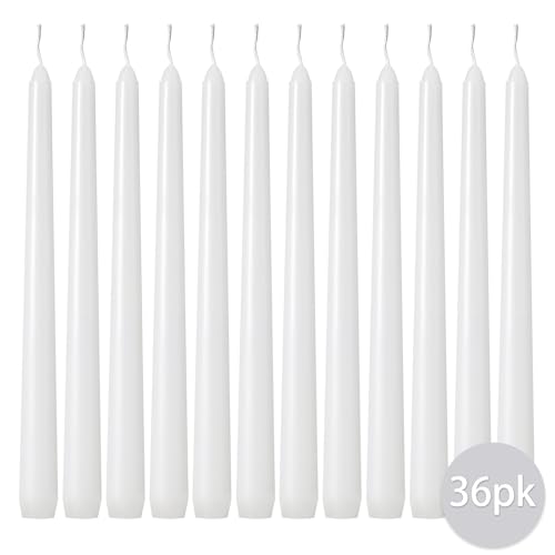kedtui Taper Candles 10 inch (H) Dripless, Set of 36 White Unscented and Smokeless Taper Candles Long Burning, Paraffin Wax with Cotton Wicks for Burning 8 Hours Time - size: 36 Pack