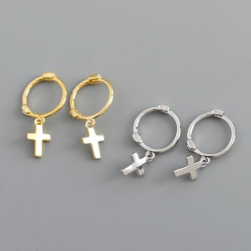SUYACS Dainty 14k Gold Plated Cross Drop Dangle Earrings for Women - color: Style 1-Silver