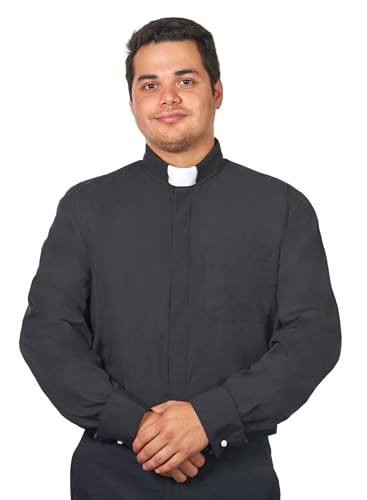 Clergy Shirts for Men - Full Sleeves - Included Tab Collar - color: Black, size: 20"-20.5" Neck 36"-37" Sleeve