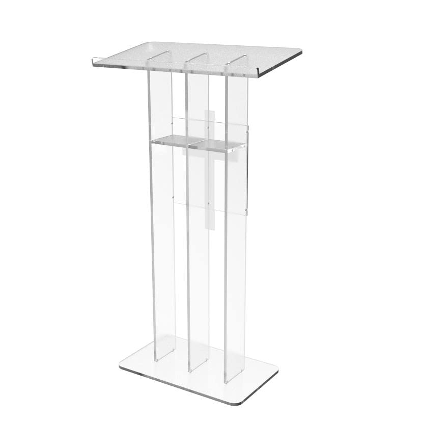FixtureDisplays® Clear Podium Plexiglass Lecturn Transparent Church Pulpit with Christian Church White Cross Trinity Style Easy Assebmly Required 15411+1803CROSS