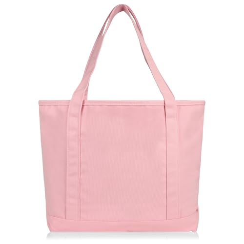 DALIX 20" Solid Color Cotton Canvas Shopping Tote Bag in Light Pink - color: Light Pink