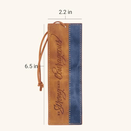 Christian Art Gifts Faux Leather Scripture Bookmark: Strong and Courageous - color: Brown/Navy - Be Strong