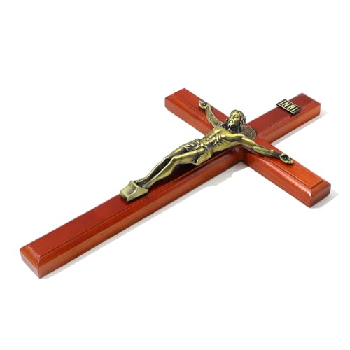 KOMI 15" Wood Crucifix Wall Cross for Home Decor - color: Brown Red-15 Inch