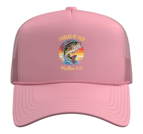 Fishers of Men Matthew 4-19 Bible Christian Fishing Lover Trucker Hat with Adjustable Mesh Back - color: Pink