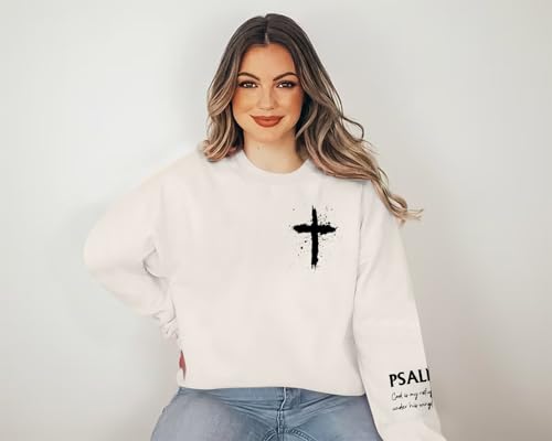 MOUSYA Women Christian Sweatshirt Psalms 91 Sleeve Print Sweatshirt Bible Verse Pullover - color: Apricot, size: Small