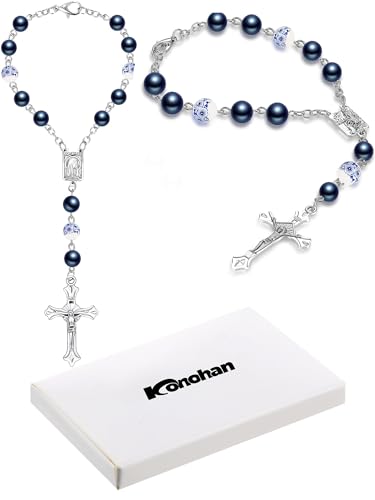 Konohan 2 Pcs Car Rosary Rearview Mirror Ornament Cross,Ceramic,Blue - color: Blue, Ceramic