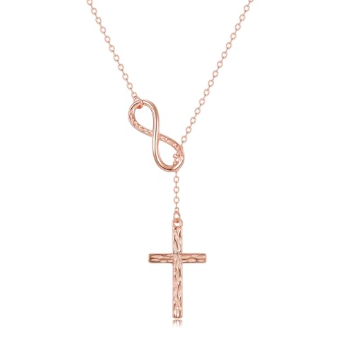 925 Sterling Silver Infinity Cross Necklace for Women - color: Rose Gold