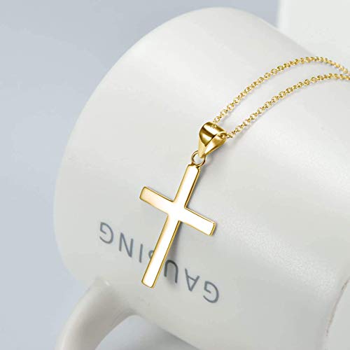 POPLYKE Cross Necklace 925 Sterling Silver Cross Pendant for Men Women - style: C-18" Gold Plated