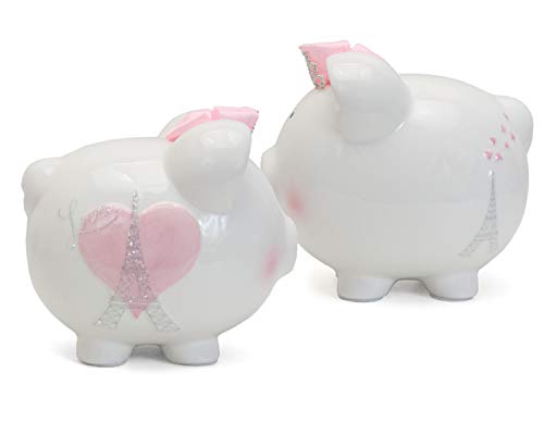 Child to Cherish Ceramic Piggy Bank for Girls, Love Paris - color: Off-white