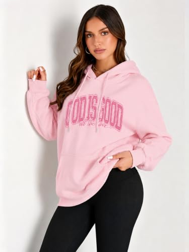 LUKYCILD God is Good Hoodie Christian Sweatshirt for Women Jesus Shirt - color: #01 Pink, size: XX-Large