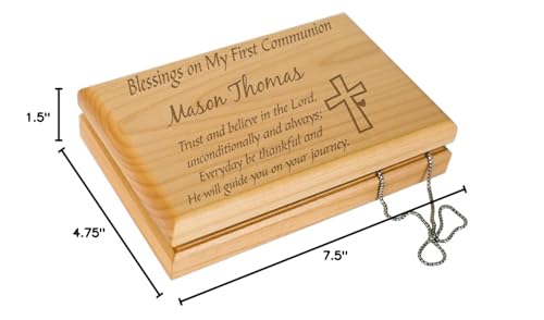 Engraved First Communion Valet Box, Personalized First Holy Communion Gifts for Boys & Girls, Wooden Box for Rosary Beads - color: First Communion