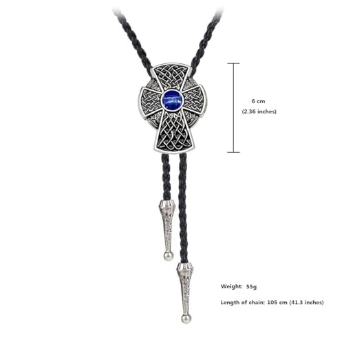 Fashionable Cross Bolo Tie Multi-Color Cross Shield Necktie - color: Retro Style 4-blue