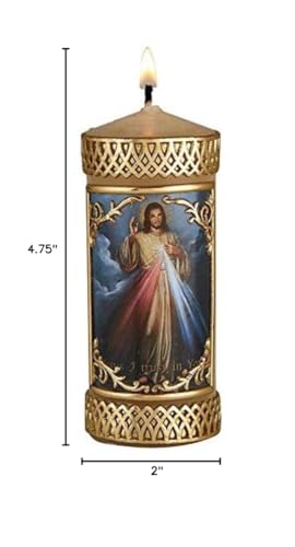 CB Church Supply Candle - Will and Baumer - Hand-Decorated Family Prayer Paraffin Devotional Candle with Decal, 4.75-Inch, The Divine Mercy