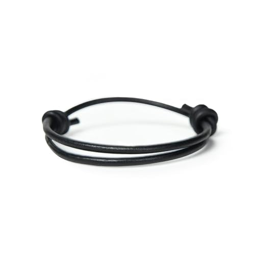 GENIQUE Real/Genuine Leather Bracelet for Men, Adjustable Mens Leather Bracelet, Leather Cord Bracelet - style: Sliding Knot Black