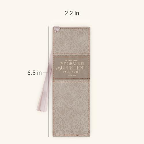 Christian Art Gifts Faux Leather Bookmark for Women: Grace is Sufficient - color: Creamy Taupe Floral/Grace is Sufficient
