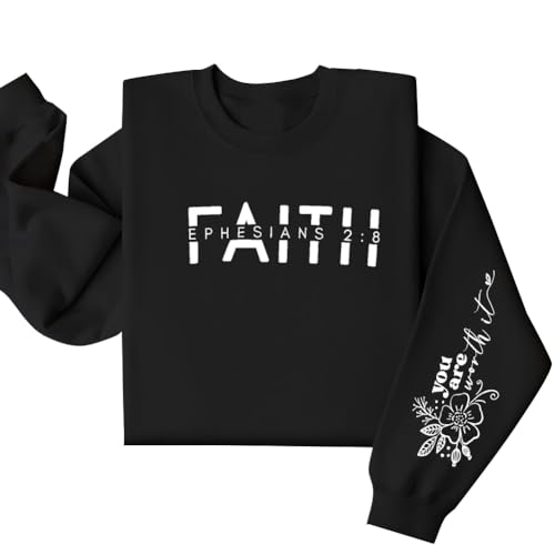 UNIQUEONE Christian Sweatshirt Women Faith Shirts: Jesus Sweatshirt Christian Religious Crewneck Long Sleeve Pullover Tops - color: Black, size: Small