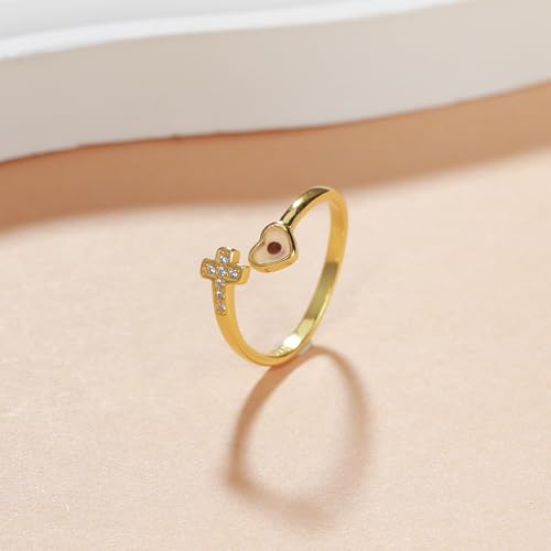 SUYACS 925 Sterling Silver Mustard Seed Heart Cross Rings for Women - color: Gold