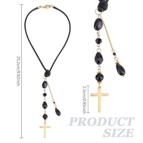 Cross Hanging Ornament Black Glass Crystal Bead Charm Suncatcher Car Mirror Pendant Accessories Good Luck Keychain for Bag Window Car Mirror Door Garden Balcony Home Decor - color: Black