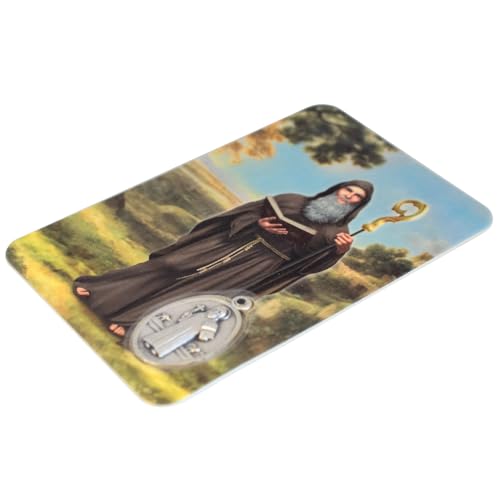 Holy Prayer Card with Built-In Medal Pendant | Laminated Full-Color Prayer Card | Great Variety | Great Christian Gift for First Communion and Confirmation (Saint Benedict Prayer Card with Medal) - color: Saint Benedict Prayer Card with Medal