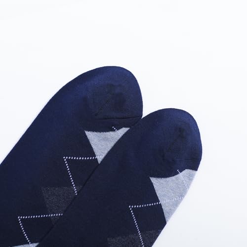 Men's Colorful Striped Dress Socks, 5-Pack Cotton, Sock Size 10-13 - color: Navy Pattern Mix