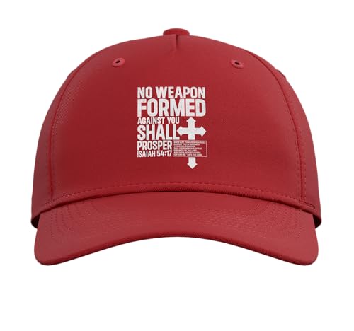 No Weapon Formed Against You Isaiah 54 17 Bible Christian Adjustable Baseball Hat - color: Red